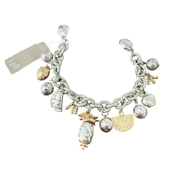 J. Jill Fruit Charms Chunky Chain Bracelet Whimsical Gold Silver Tone Beads NWT - Picture 4 of 10